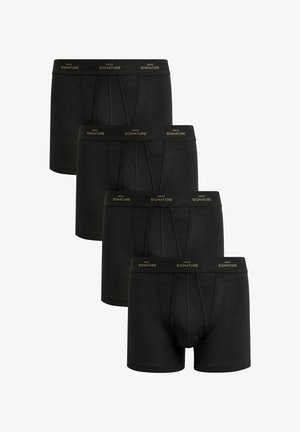 Sorte bomulds boxer shorts med en tætsiddende design og elastisk talje med "NEXT SIGNATURE" i guldskrift. Sæt af fire.