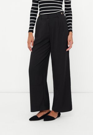 Anna Field by Zalando, GOLDEN BUTTON WAIST DETAIL SMART WIDE TROUSERS - Pantalon classique - black