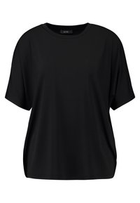 Svart kortärmad t-shirt i ett mjukt, lätt material. Har rundhals och en lös, avslappnad passform. Inga mönster eller detaljer.