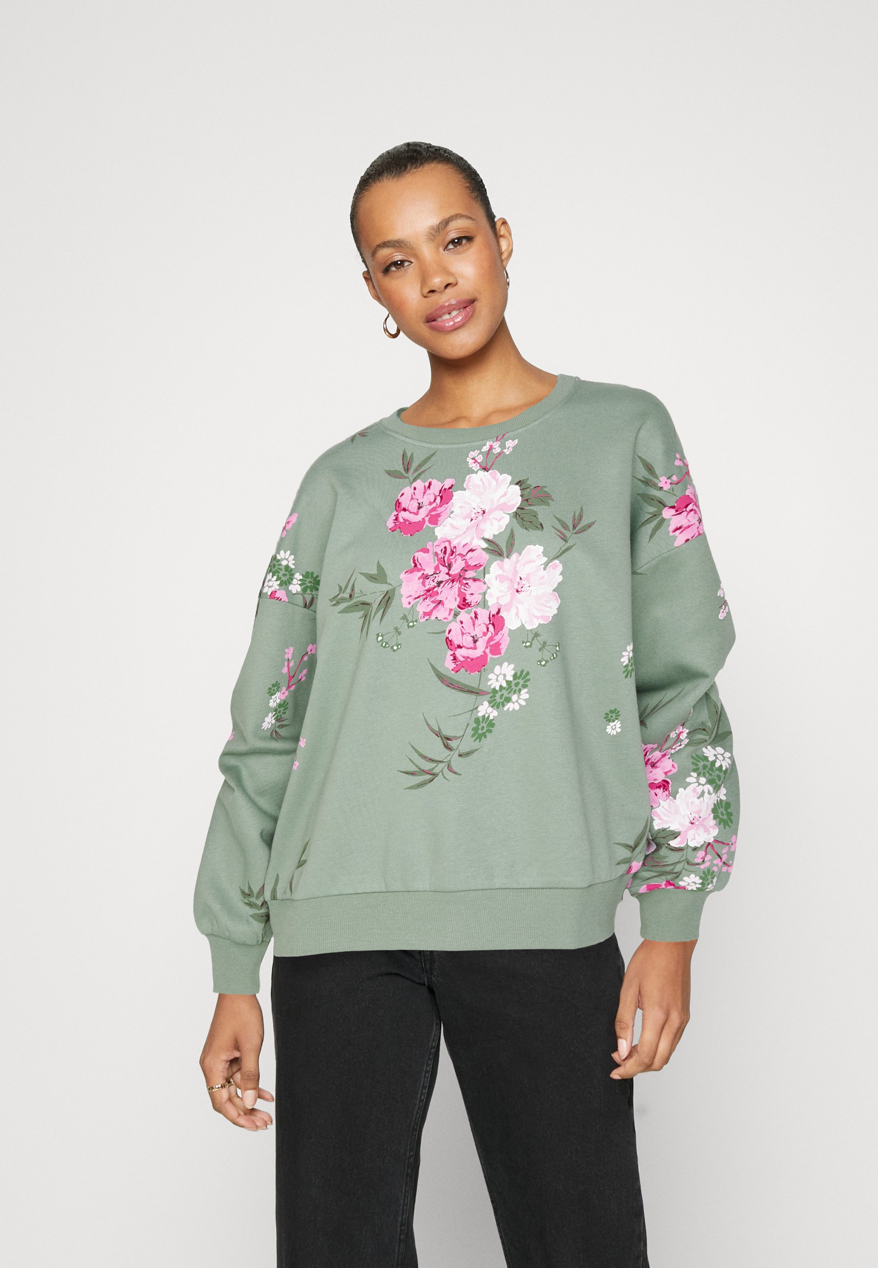 New Look Womens Green Floral Polyester Blend A-Line Size 12 Mock Neck