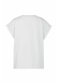 Weißes Baumwoll-T-Shirt mit kurzen Ärmeln, rundem Halsausschnitt und lockerer Passform. Der Rücken ist schlicht ohne sichtbares Design oder Verzierungen.