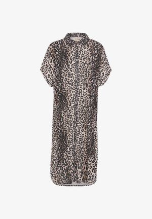 Korte mouwen tijgerprint shirtjurk van lichtgewicht stof met een knoopsluiting aan de voorkant en een ontspannen pasvorm, met een afgeronde zoom aan de onderkant.