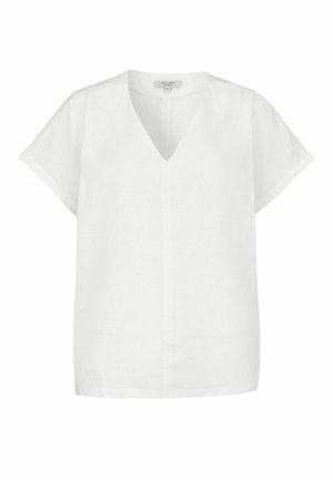 Witte blouse met korte mouwen, een V-hals en een losse pasvorm, gemaakt van een lichtgewicht stof.