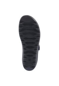 Black rubber shoe sole with a textured, wavy pattern. Rounded toe shape and flat footbed. Size marked on the sole.