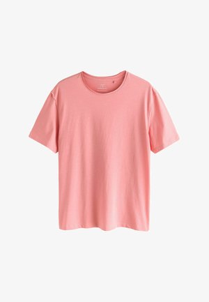 Solid light pink short-sleeve crew neck cotton T-shirt, regular fit, displayed against a white background.