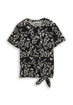 TOM TAILOR DENIM, T-SHIRT MIT KNOTENDETAIL - Camiseta estampada - black/white flower print