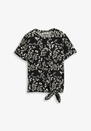 TOM TAILOR DENIM, T-SHIRT MIT KNOTENDETAIL - Camiseta estampada - black/white flower print