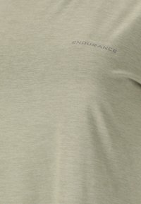 Lichtgroene t-shirt gemaakt van zacht stof, met een subtiele textuur. Toont het "ENDURANCE" logo in contrasterend grijs op de borst.