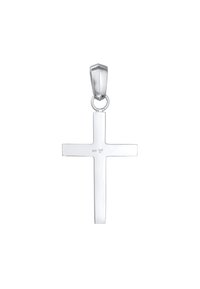 Silver cross pendant med polerad yta, med en tjock, enkel design och en hexagonal ögla för fästning.