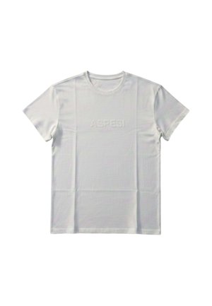 T-shirt bianca semplice a maniche corte con scollo rotondo e testo in rilievo sottile "ASPESI" sul petto.
