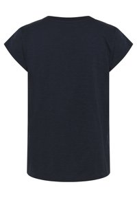 Tume sinine lühikese varrukaga T-särk ümmarguse kaeluse ja mugava lõikega. Sile tekstuur, ei mingeid nähtavaid mustreid ega aktsente.