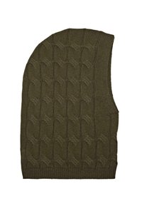 Gilet sans manches en tricot vert olive avec un motif en côtes et un ourlet côtelé.