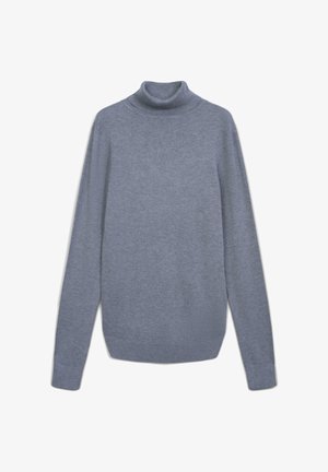 Maglione a collo alto di colore grigio chiaro, realizzato in un tessuto morbido, con maniche lunghe, una vestibilità slim e polsini e collo a coste per una maggiore texture.