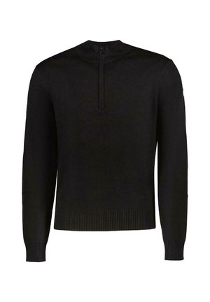 Zwarte lange mouwen pullover met een hoge kraag en een halve rits, voorzien van geribde mouwuiteinden en een zoom voor een strakke pasvorm.