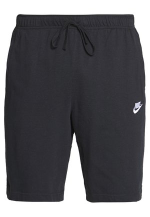 Schwarze Nike Sportshorts mit elastischem Bund und Kordelzug, mit kleinem weißem Nike-Logo am linken Oberschenkel.