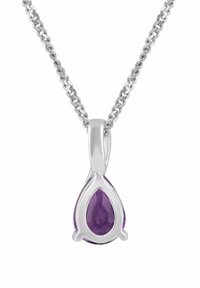 Strieborný náhrdelník s príveskom v tvare kvapky ametystu s brúseným povrchom a lešteným okrajom.