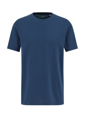 Tamsiai mėlyna trumpomis rankovėmis medvilninė palaidinė, pagaminta iš minkštos medvilnės. Turi apvalų kaklo apykaklę ir laisvą siluetą, su lygiu paviršiumi be matomų raštų.