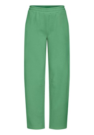 Zaļi sporta bikses no kokvilnas maisījuma auduma, ar elastīgu jostu, sānu kabatām un brīvu piegriezumu.