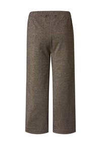 Braune, gemusterte weit geschnittene Hose mit strukturiertem Oberflächenmaterial und einem elastischen Bund, entworfen für Komfort und einfache Trageweise.