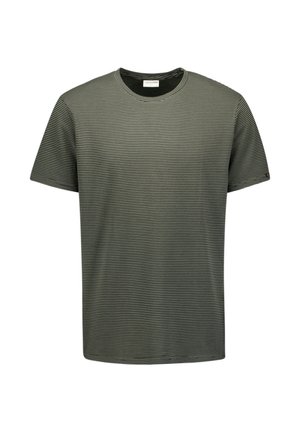 Groene en zwarte gestreepte T-shirt, korte mouwen, ronde hals, zachte stof, regular fit en subtiele logo-detail op de linkermouw.