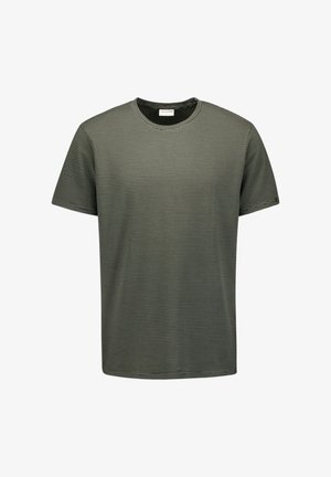 Groene en zwarte gestreepte T-shirt, korte mouwen, ronde hals, zachte stof, regular fit en subtiele logo-detail op de linkermouw.