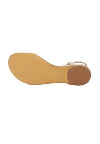 Beige szandál talp sima, barna gumifelszíni réteggel és finom bordázattal a tapadás érdekében. Méret: 38. Minimalista dizájn, nyitott sarokkal.