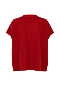 Maglione rosso a maglia con maniche corte, scollo rotondo e orlo a coste. Texture morbida e vestibilità ampia, che mette in risalto un design a tinta unita.