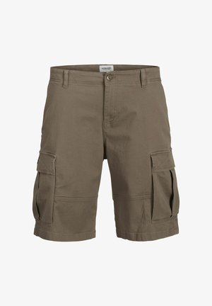 Mullased šortsid maapinna pruuni puuvilla segust, millel on mitmed küljetaskud, nööp sulgemine ja vöökohad, otse sääre disainiga.