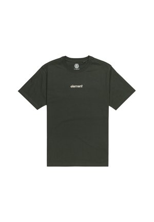 Donkergroen T-shirt met korte mouwen, ronde hals en een klein wit "element" logo op de voorkant. Gemaakt van zacht katoen.