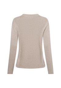 Hellbeige Pulli mit langen Ärmeln, der ein strukturiertes Strickdesign, einen runden Halsausschnitt und gerippte Säume aufweist. Klassische, taillierte Silhouette.