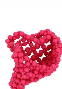 Collana di perline rosa realizzata in materiale opaco liscio. Il design presenta perline di diverse dimensioni disposte in una formazione a spirale.