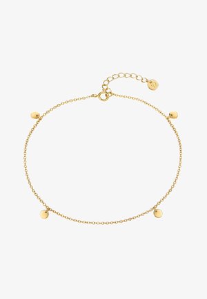 Kuldne kettkäe käevõru väikeste ringikujuliste aksessuaaridega. Omab delikaatset, linkitud disaini ja reguleeritavat klambrit suuruse kohandamiseks.