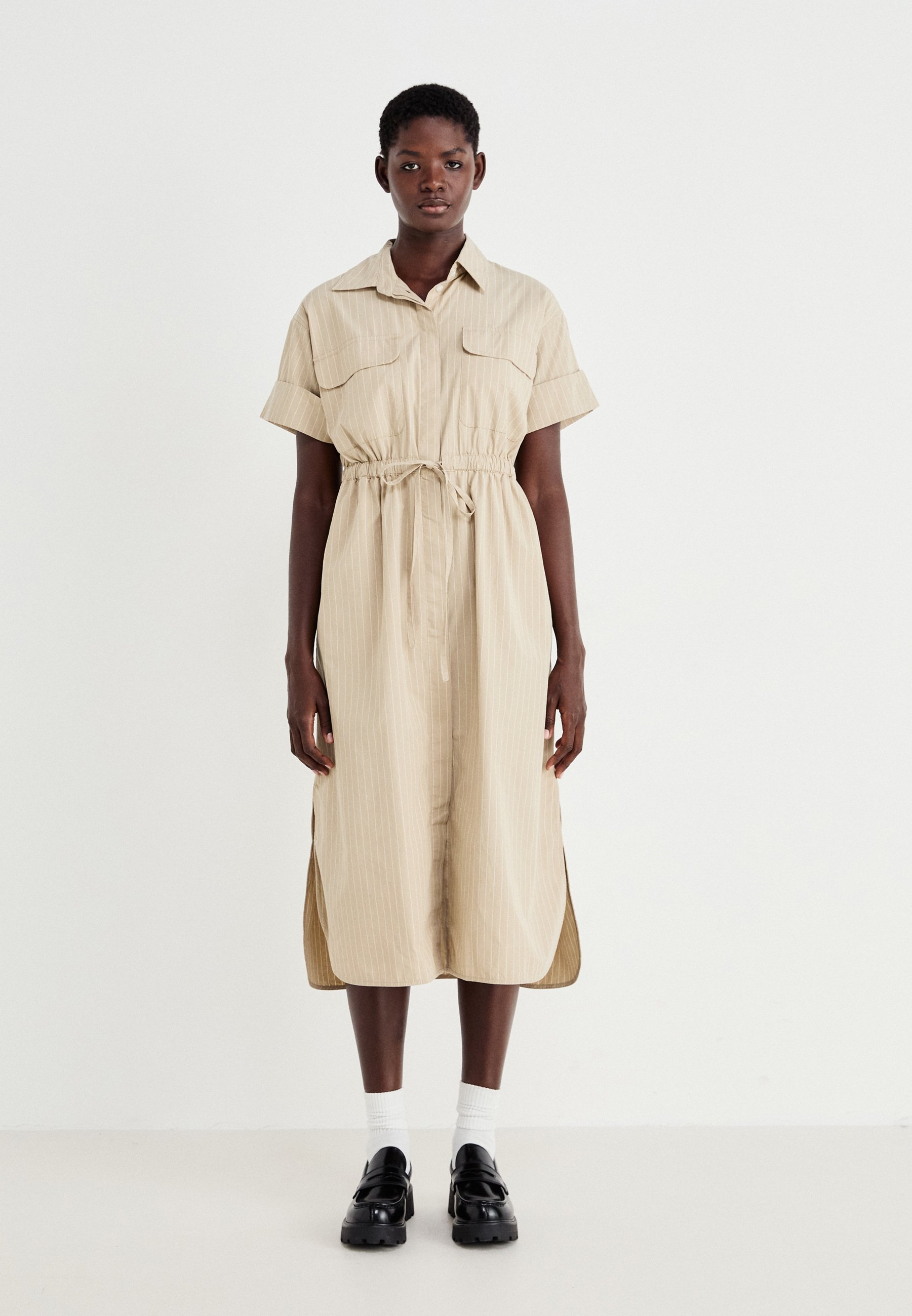 knee length dresses for ladies Laine | Tie Front Khaki Cropped Midi Shirt Dress main image 1