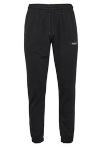 Schwarze Jogginghose aus weichem Stoff, mit einem elastischen Bund mit Kordelzug, elastischen Bündchen und einem kleinen Logo am Oberschenkel.
