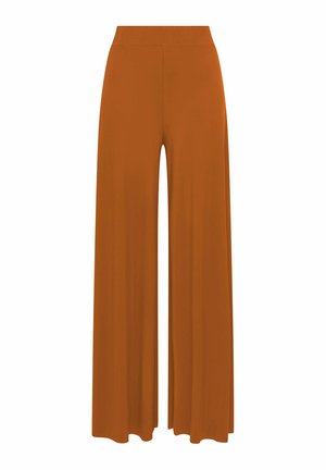 Pantaloni a vita alta arancione bruciato a gamba larga, con davanti liscio e vestibilità fluida e rilassata.