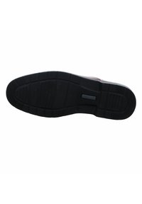 Schwarze Gummisohle mit einem strukturierten Muster, das eine glatte, abgerundete Kante aufweist. Keine sichtbare Markenkennzeichnung oder dekorative Elemente.