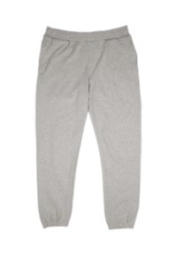 Helle graue Sweatpants aus weichem Material, mit einem elastischen Bund und gerippten Bündchen, ausgestattet mit Seitentaschen und einem lockeren Schnitt.
