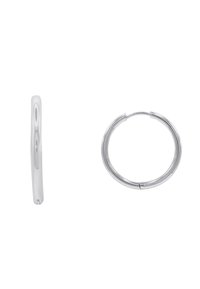 Orecchini a cerchio in argento con superficie liscia e lucida. Presentano un design senza interruzioni e una forma circolare sottile, mettendo in mostra un'estetica minimalista.