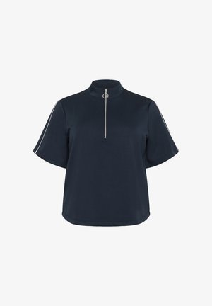 Tumed lühikeste varrukatega pluus kõrge kraega ja ees lukuhoidjaga. Omab hõbedaseid aktsente õlgadel. Sile kangas ja mugav lõige.