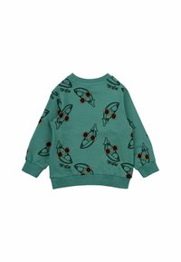 Felpa verde con un motivo di razzi ripetuto con occhiali da sole e la scritta "THE NEW", realizzata in morbido cotone con una vestibilità comoda.