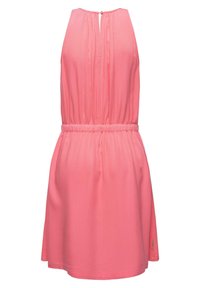Rosa ärmelloses Kleid mit Schlüsselloch-Rücken, elastischem Taillenbund und schwingendem Rock. Weicher Stoff und plissierte Details am Ausschnitt.