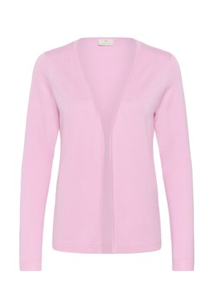 Cardigan roz deschis, cu mâneci lungi și front deschis, cu o siluetă ajustată, fără nasturi sau închizători.