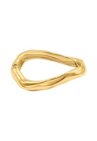 Clip per capelli in metallo tono oro con forma curva e ondulata. Superficie liscia e riflettente con un dettagliato fermo discreto per una chiusura sicura.
