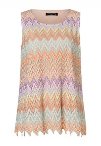 Mouwloze top in een golvend patroon van oranje, lavendel en munt, met een relaxte pasvorm en een geschulpte zoom. Gemaakt van lichtgewicht stof.