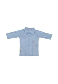 Helleblaue wasserdichte Jacke mit langen Ärmeln, Kapuze und Fronttaschen. Glatte Textur mit weichem Finish, entworfen für lässige Kleidung.