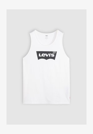 Hvit bomulls tanktopp med en svart Levi's-logo i midten. Enkel design med rund hals og brede ermehull.