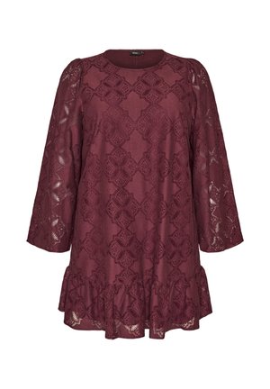 Zizzi, SPITZENKLEID MIT LANGEN ÄRMELN UND RÜSCHENSAUM - Φόρεμα ημέρας - dunkles bordeaux