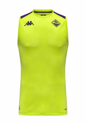 Maillot de sport sans manches jaune néon avec bordure violette, logo Kappa sur la poitrine gauche et emblème du club de football Fiorentina sur la poitrine droite.