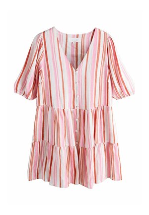 REGULAR FIT - BUTTON THROUGH TIERED  MINI - Freizeitkleid - pink orange washed stripe