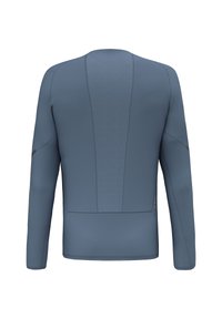 Langermet topp i mørkeblått, med teksturert paneldesign, rund hals og slim fit. Glatt stoff med minimale sømmer.